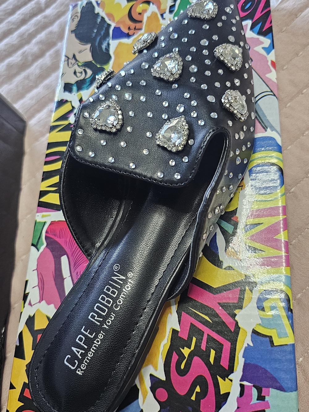Cape Robbin Black Jeweled Slip-On Mules